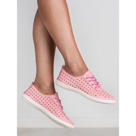 SHELOVET Zapatos deportivos calados para mujer rosado 2