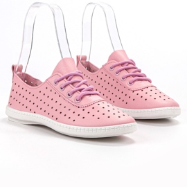 SHELOVET Zapatos deportivos calados para mujer rosado 4