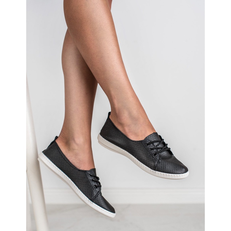 SHELOVET Zapatillas de cuero ecológico negro 1