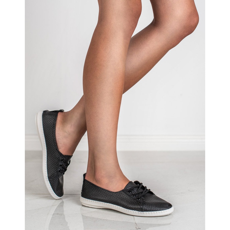 SHELOVET Zapatillas de cuero ecológico negro 2