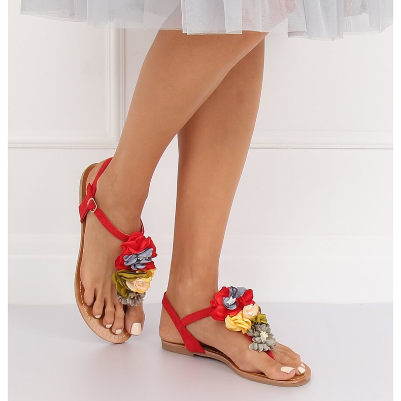 Chanclas con flores rojas L518 Rojo 2