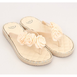 Chanclas beige con flores YJL-1818 Beż 2