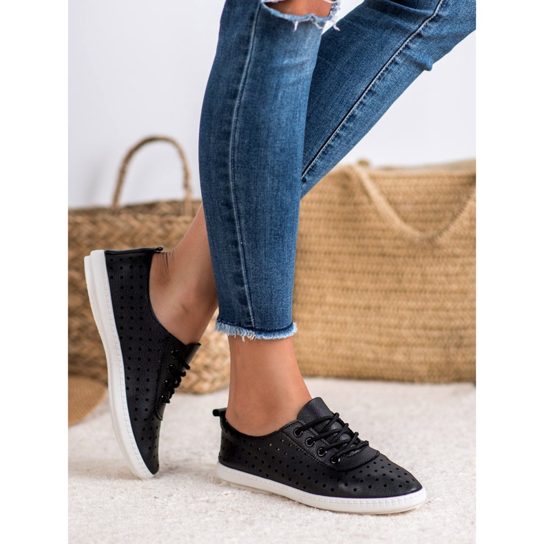 SHELOVET Zapatos deportivos calados para mujer negro 1
