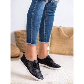 SHELOVET Zapatos deportivos calados para mujer negro 2