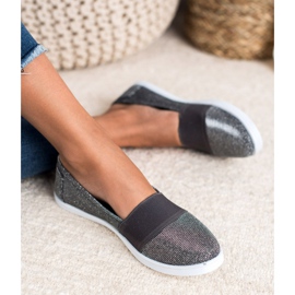 SHELOVET Zapatillas slip-on con purpurina gris 4