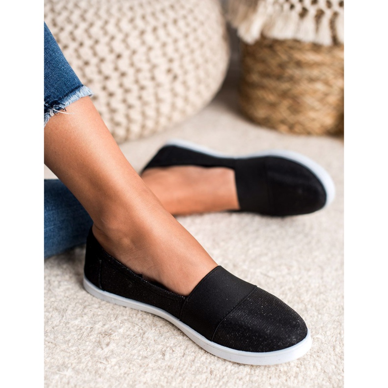 SHELOVET Zapatillas slip-on con purpurina negro 2