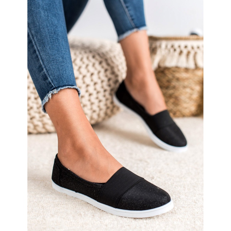 SHELOVET Zapatillas slip-on con purpurina negro 1