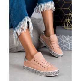SHELOVET Zapatillas con suela de purpurina rosa gris 1