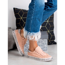 SHELOVET Zapatillas con suela de purpurina rosa gris 2