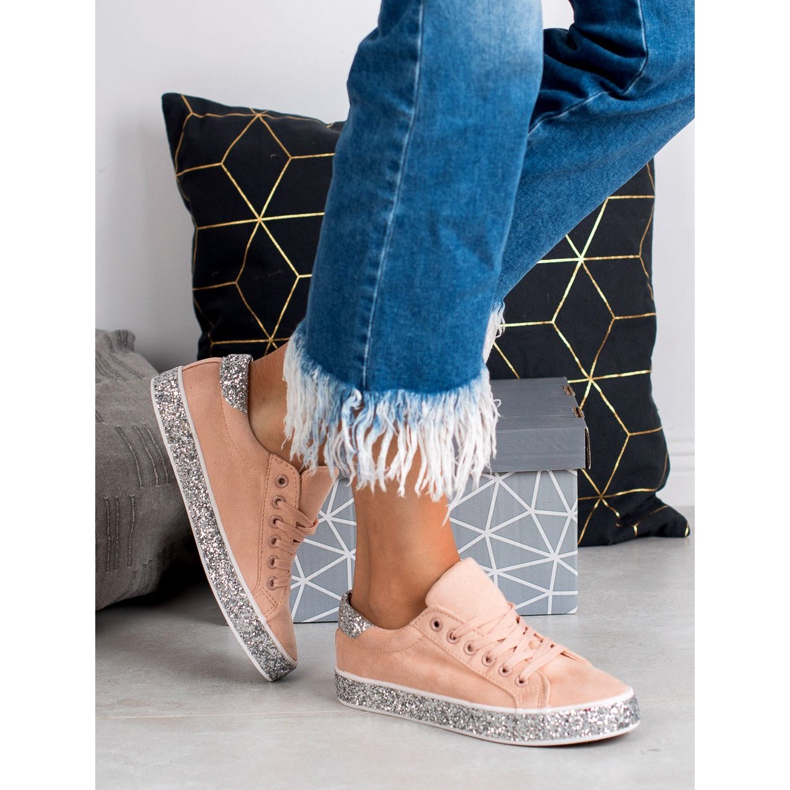 SHELOVET Zapatillas con suela de purpurina rosa gris 2