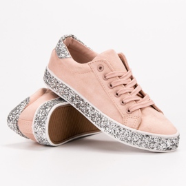 SHELOVET Zapatillas con suela de purpurina rosado gris 4