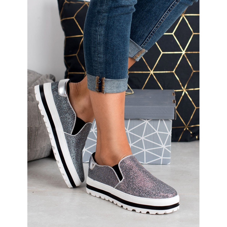 SHELOVET Slipons ligeros en la plataforma negro gris 2