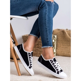 SHELOVET Zapatillas bajas para mujer blanco negro 1