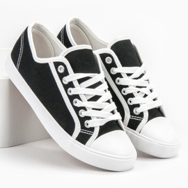 SHELOVET Zapatillas bajas para mujer blanco negro 2