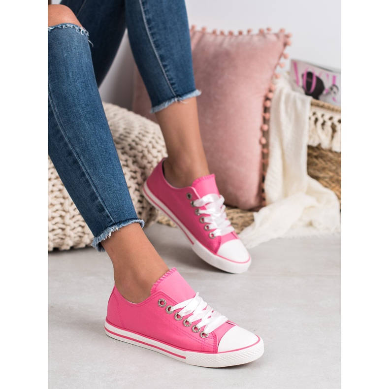 SHELOVET Zapatillas atadas con una cinta blanco rosado 1