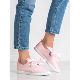 SHELOVET Zapatos atados con una cinta rosa 1