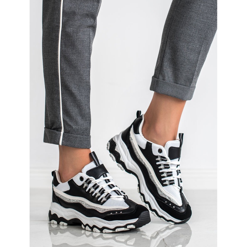 Small Swan Zapatillas con purpurina blanco negro 1