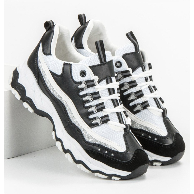 Small Swan Zapatillas con purpurina blanco negro 2