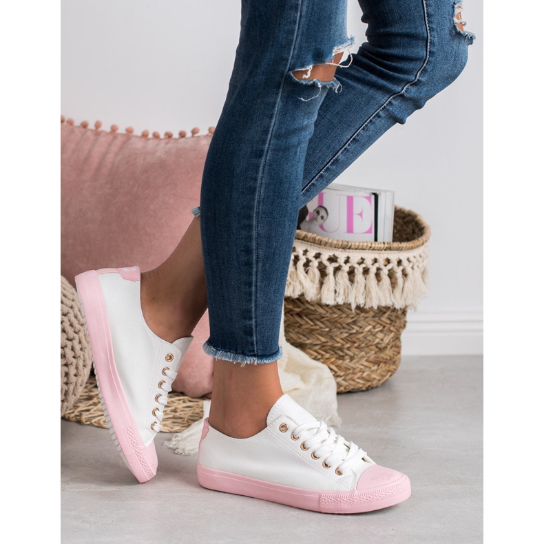 SHELOVET Zapatillas de dos colores blanco rosa 2