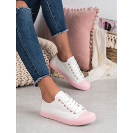 SHELOVET Zapatillas de dos colores blanco rosado 1 SHELOVET Zapatillas de dos colores blanco rosado 1