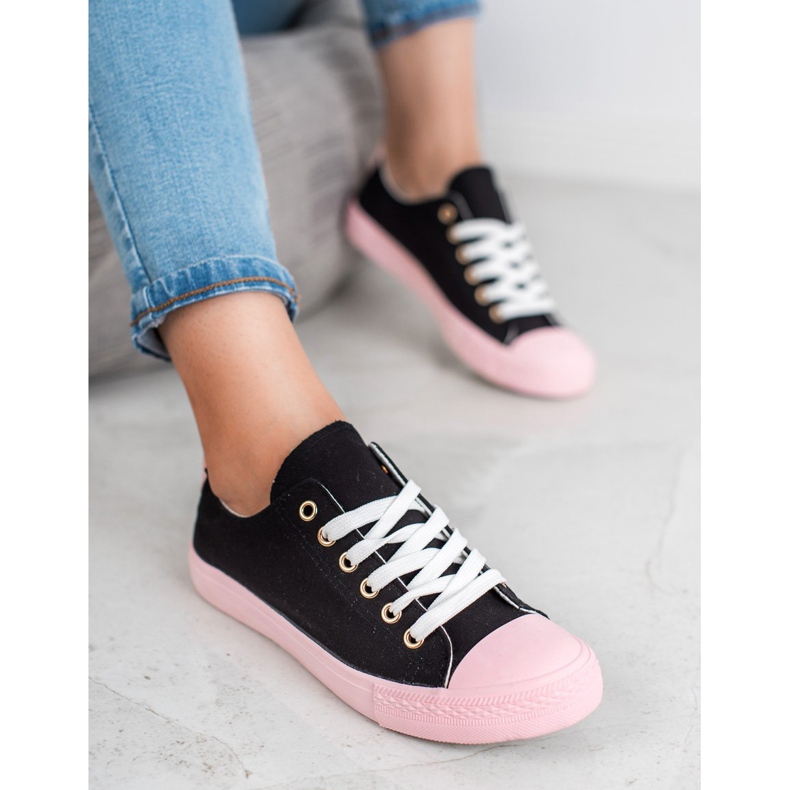 SHELOVET Zapatillas de dos colores negro rosado 1