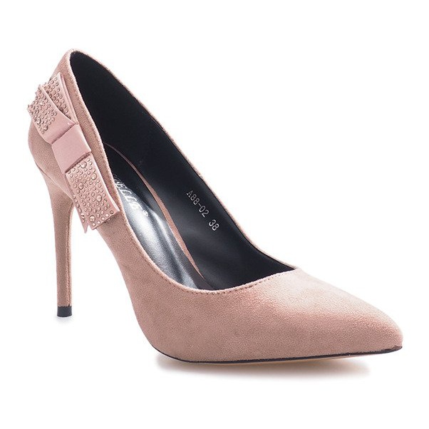 Tacones rosas con lazo burdeos 1