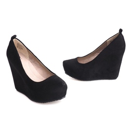 Zapatos de tacón de ante con cuña 066 Negro 4