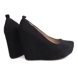 Zapatos de tacón de ante con cuña 066 Negro 1