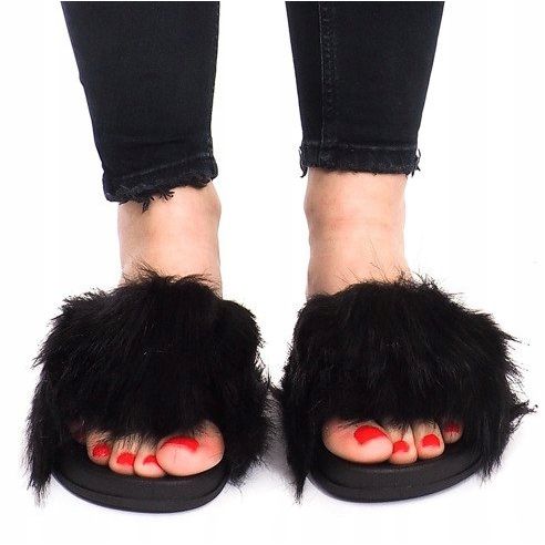 Pantuflas Con Piel HN51-4 Negra negro 1 Pantuflas Con Piel HN51-4 Negra negro 1