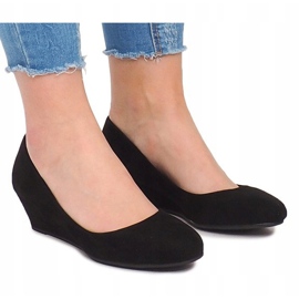 Zapatos de tacón de ante con cuña MB188-48 Negro 2