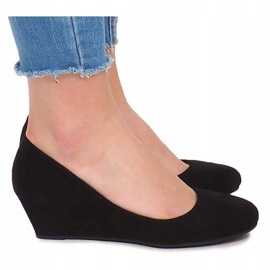 Zapatos de tacón de ante con cuña MB188-48 Negro 3