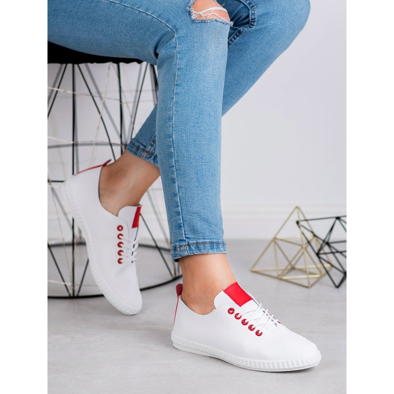 Jumex Zapatillas de cuero ecológico blanco rojo 1