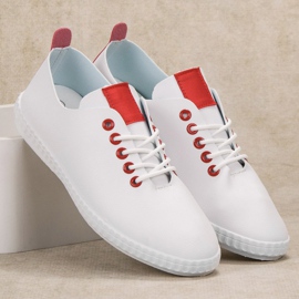Jumex Zapatillas de cuero ecológico blanco rojo 4