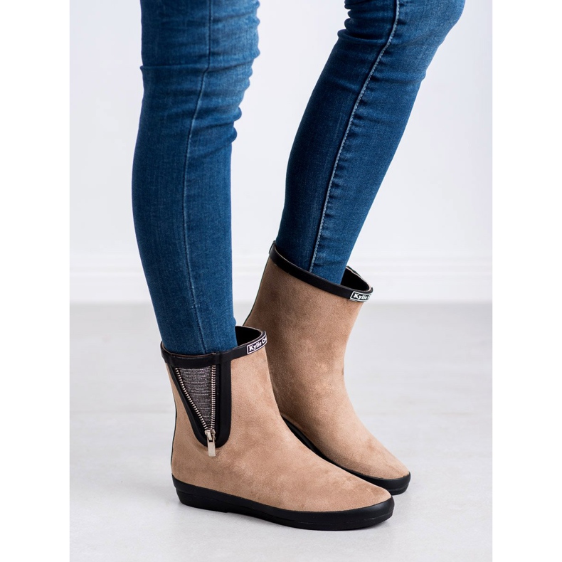 Kylie Chanclos de gamuza con cremallera decorativa beige 1