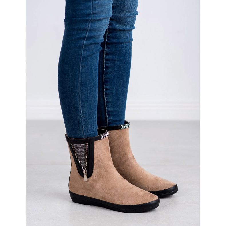 Kylie Chanclos de gamuza con cremallera decorativa beige 2