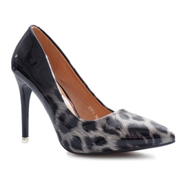 Tacones lacados grises con estampado de leopardo Reblle 1