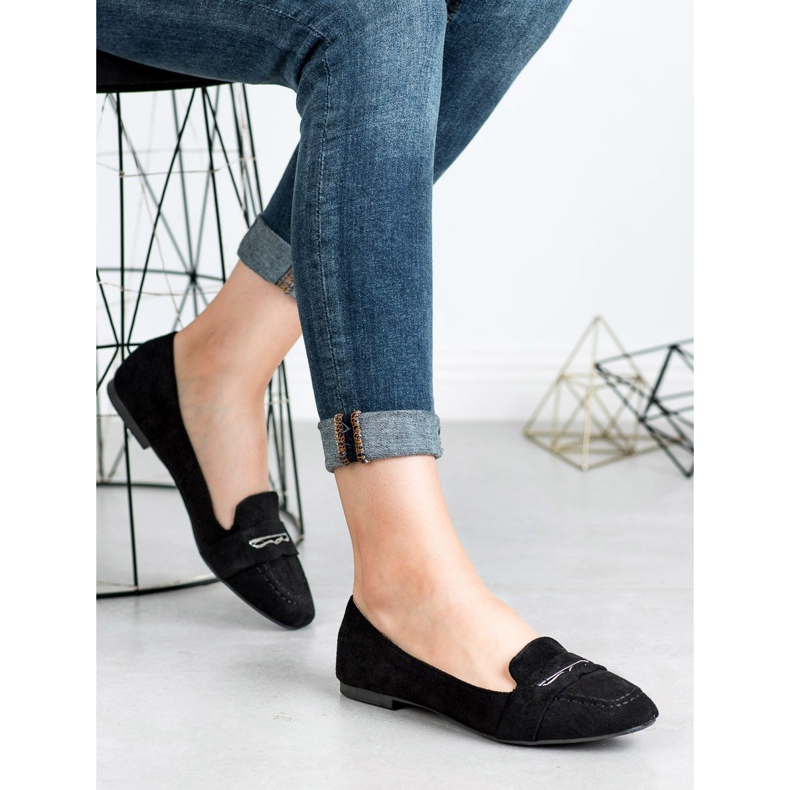 Small Swan Mocasines de ante con purpurina negro 1