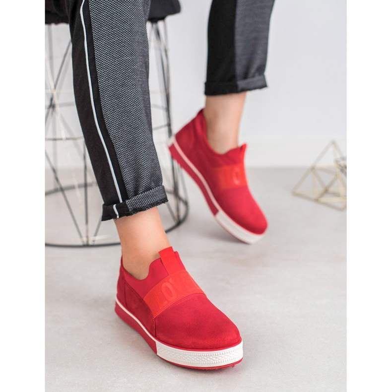 SHELOVET Zapatos sin cordones de gamuza rojo 1