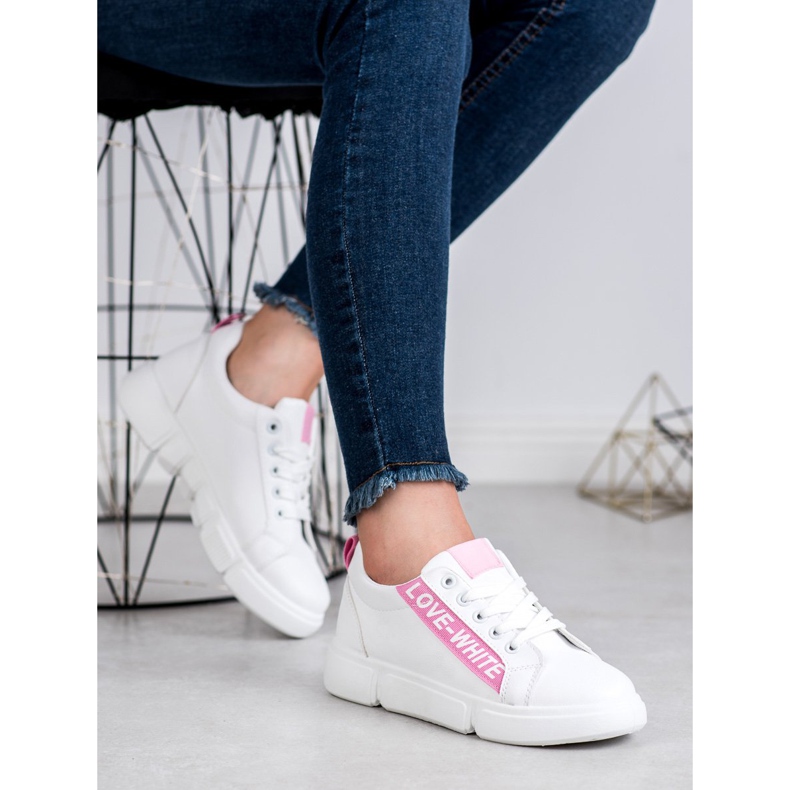 Jumex Calzado deportivo cómodo blanco rosa 1