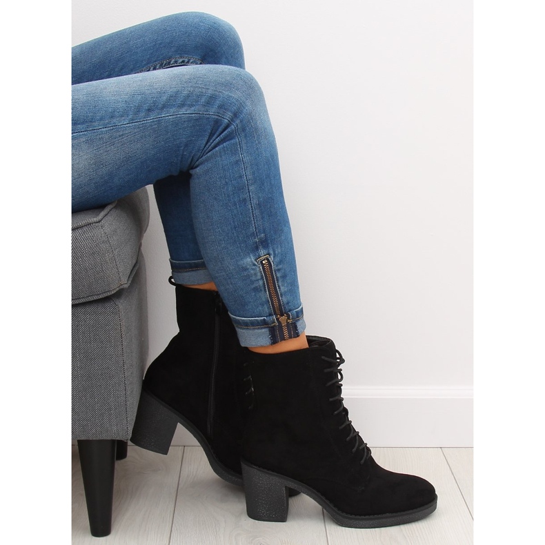 Negro 3638 Tacones altos con cordones negros 1