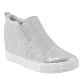Zapatillas plateadas en la cuña DD410-2 gris 1