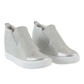 Zapatillas plateadas en la cuña DD410-2 gris 3