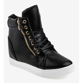 Zapatillas negras con tacón de cuña con cremallera dorada DD477-1 negro 1