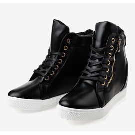 Zapatillas negras con tacón de cuña con cremallera dorada DD477-1 negro 3