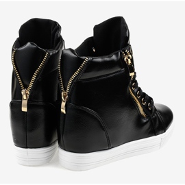 Zapatillas negras con tacón de cuña con cremallera dorada DD477-1 negro 4
