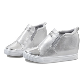 Zapatillas plateadas caladas en la cuña DD392-2 gris 2