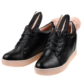 Zapatillas negras en los conejitos de cuña H6210 negro 3