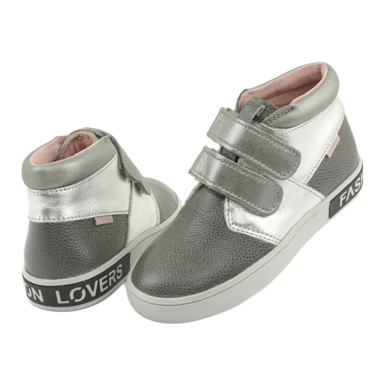 Mazurek Zapatos para niños de cuero para velcro 1356 gris/plata 4