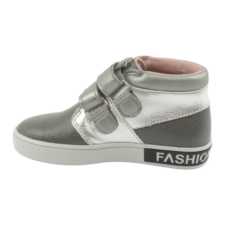 Mazurek Zapatos para niños de cuero para velcro 1356 gris/plata 2