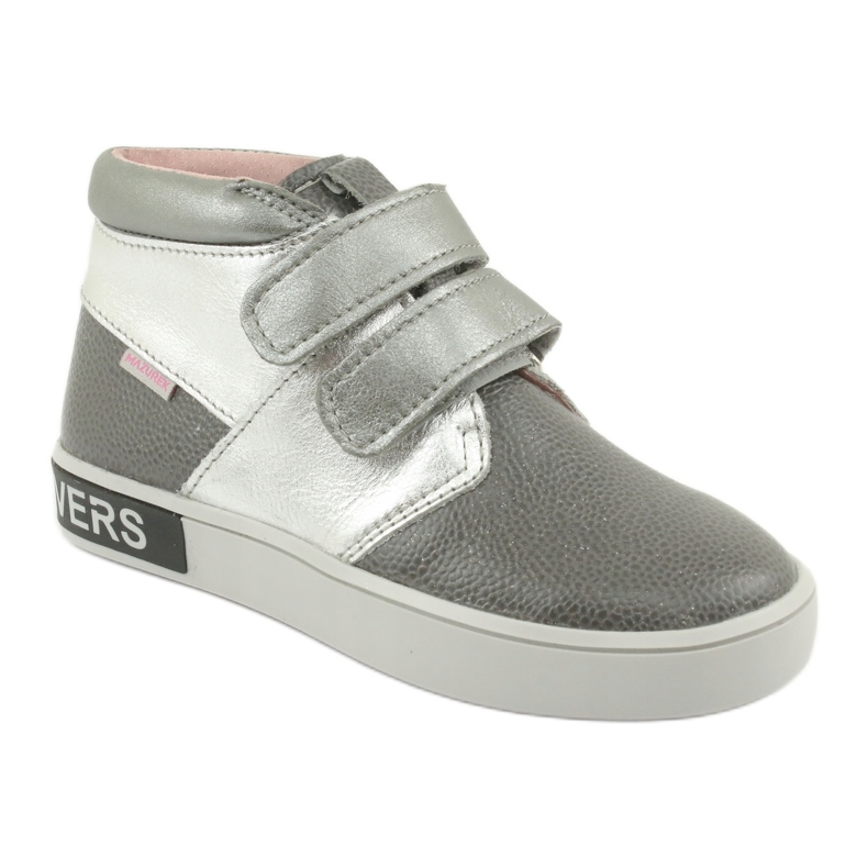 Mazurek Zapatos para niños de cuero para velcro 1356 gris/plata 1